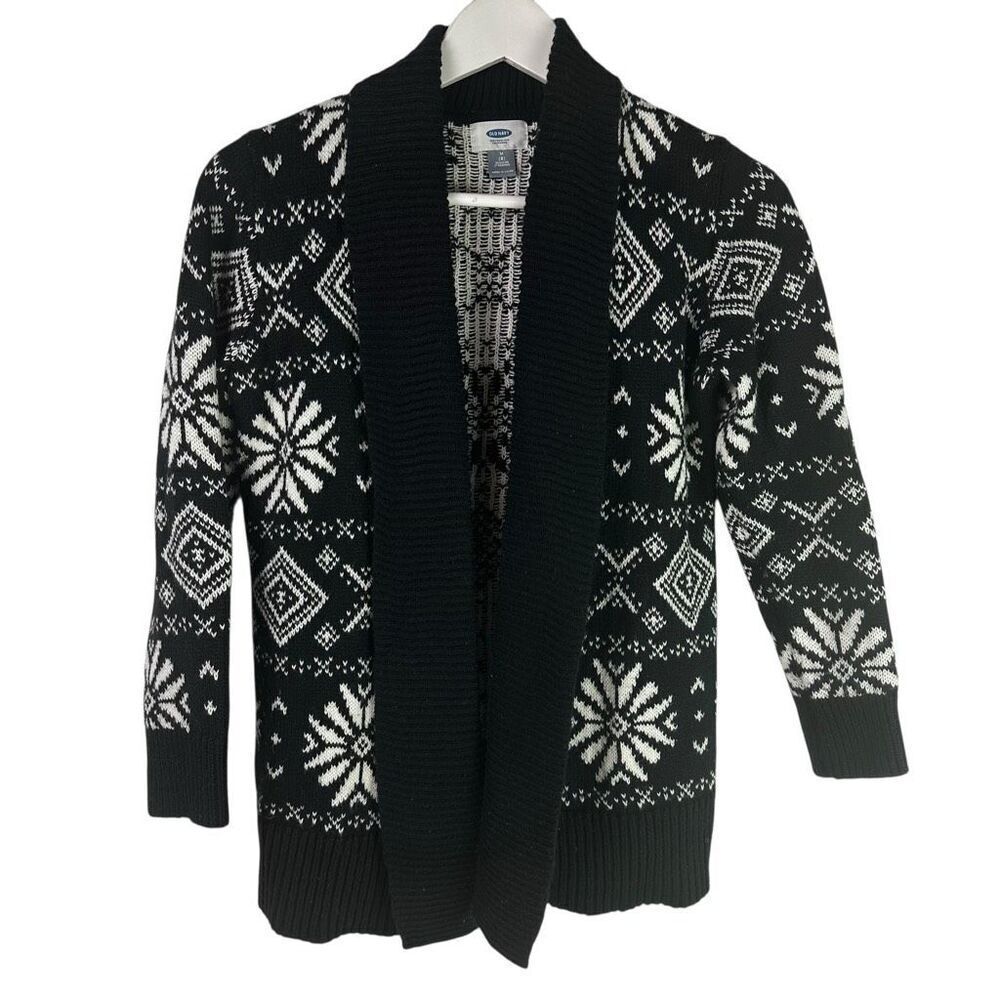 Old Navy Girls Medium Black & White Shawl Collar Sweater